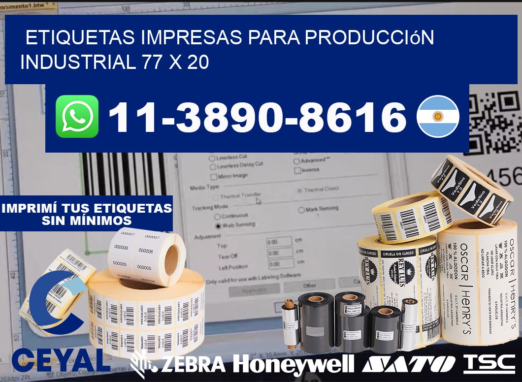 etiquetas impresas para producción industrial 77 x 20