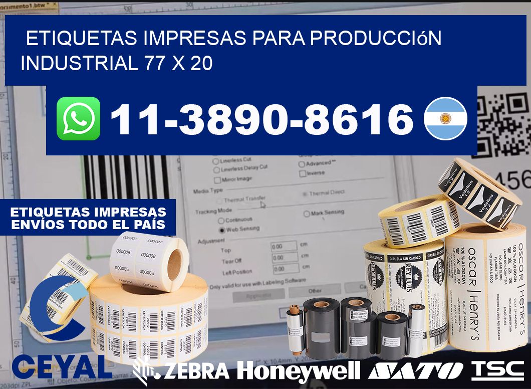 etiquetas impresas para producción industrial 77 x 20