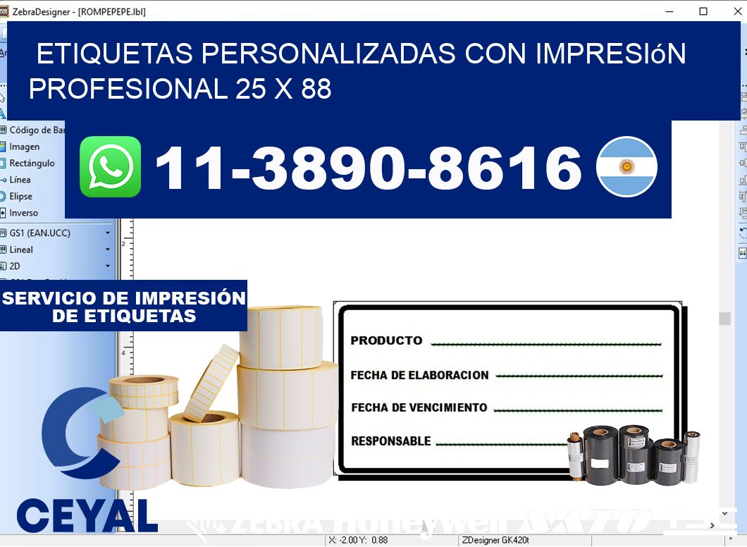 etiquetas personalizadas con impresión profesional 25 x 88