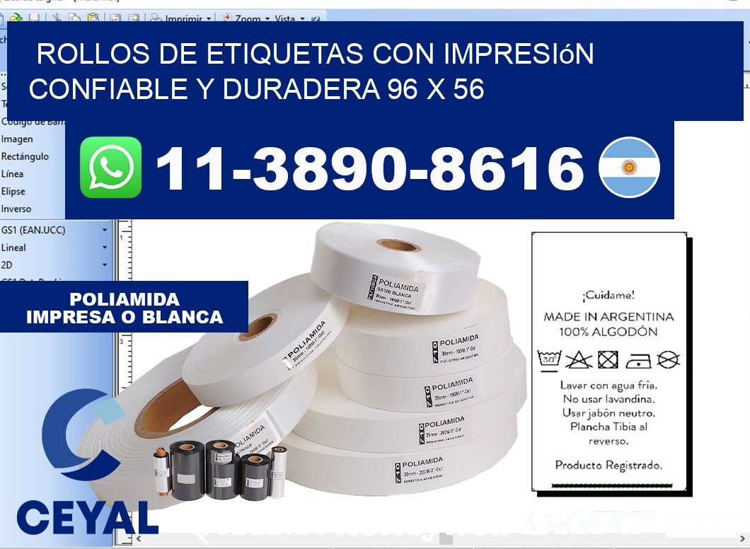 rollos de etiquetas con impresión confiable y duradera 96 x 56