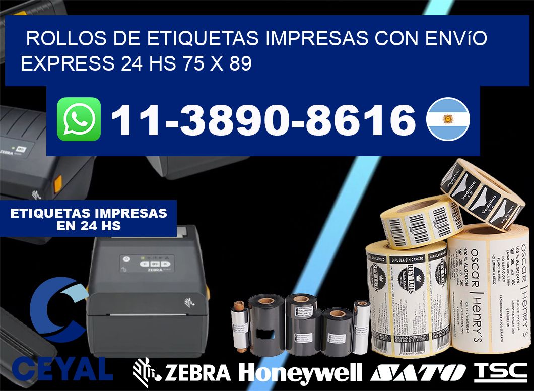 rollos de etiquetas impresas con envío express 24 hs 75 x 89