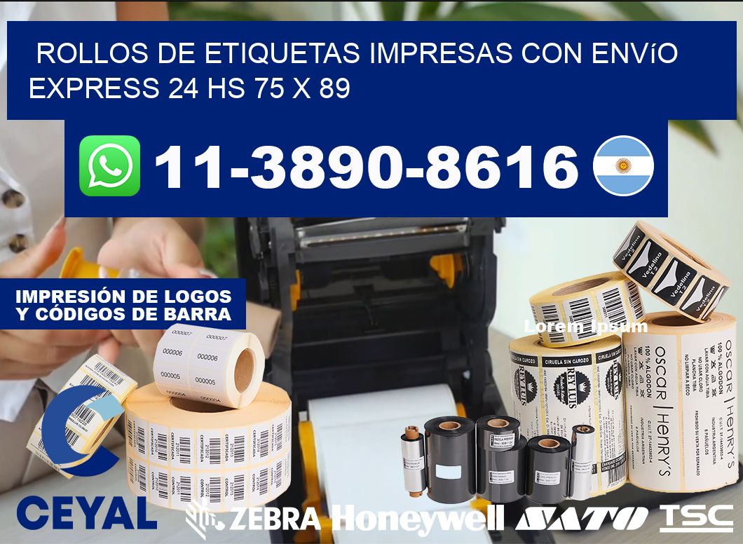 rollos de etiquetas impresas con envío express 24 hs 75 x 89