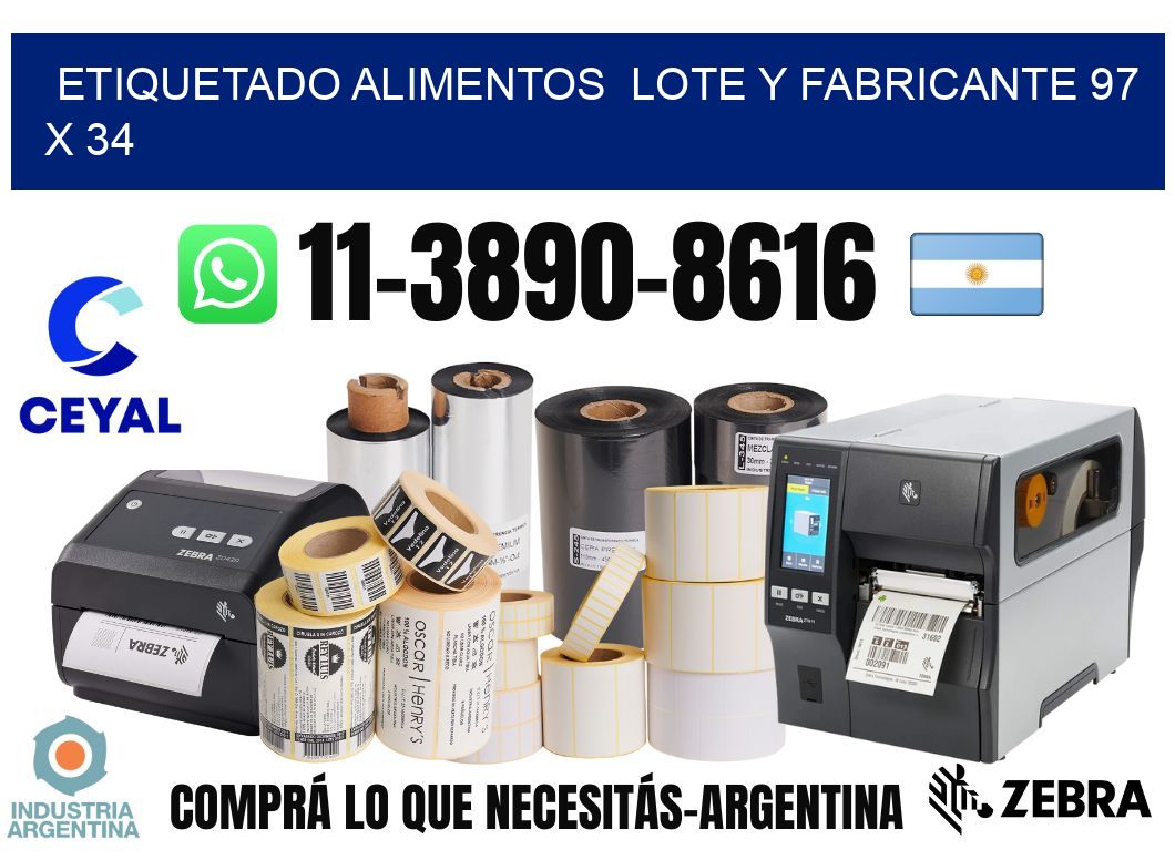 etiquetado alimentos  Lote y fabricante 97 x 34