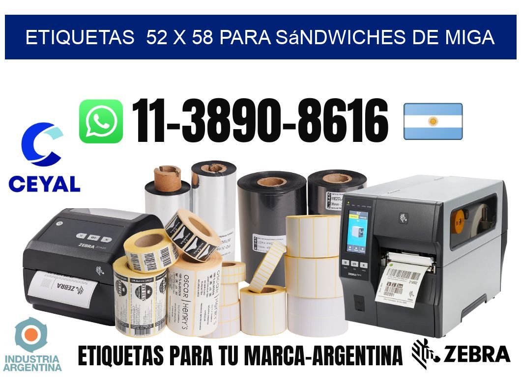 etiquetas  52 x 58 para Sándwiches de miga