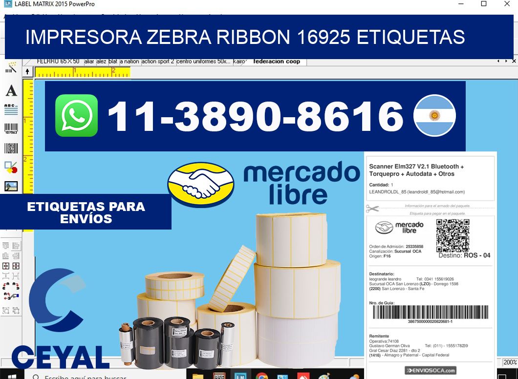 impresora zebra ribbon 16925 etiquetas