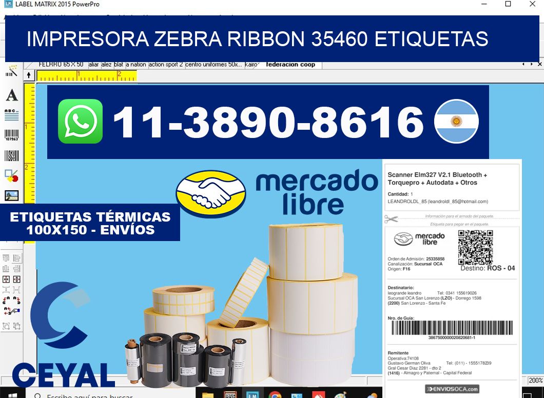 impresora zebra ribbon 35460 etiquetas