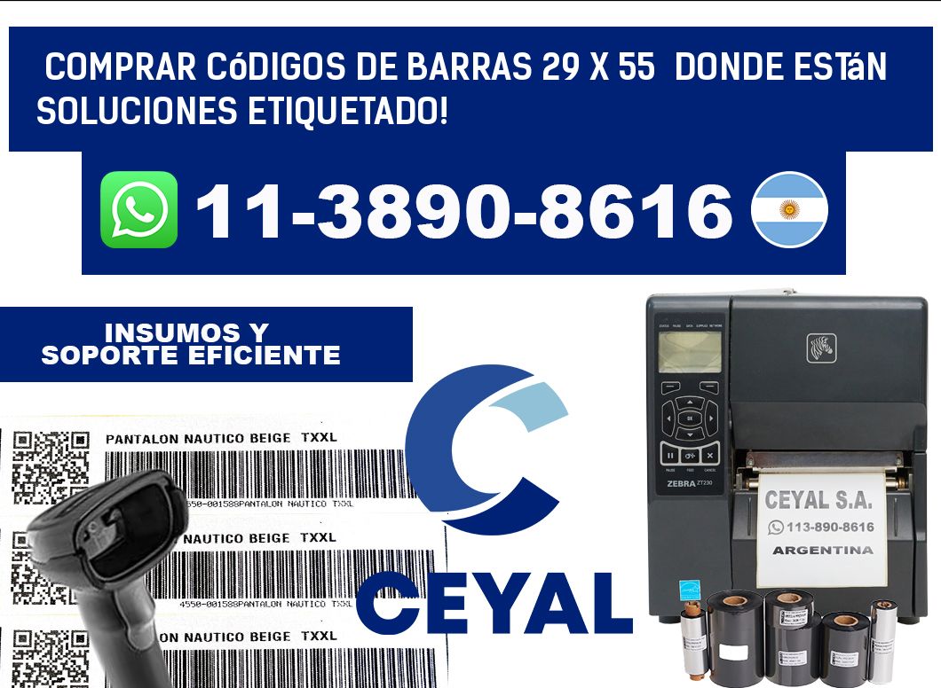 Comprar códigos de barras 29 x 55 donde están soluciones etiquetado!
