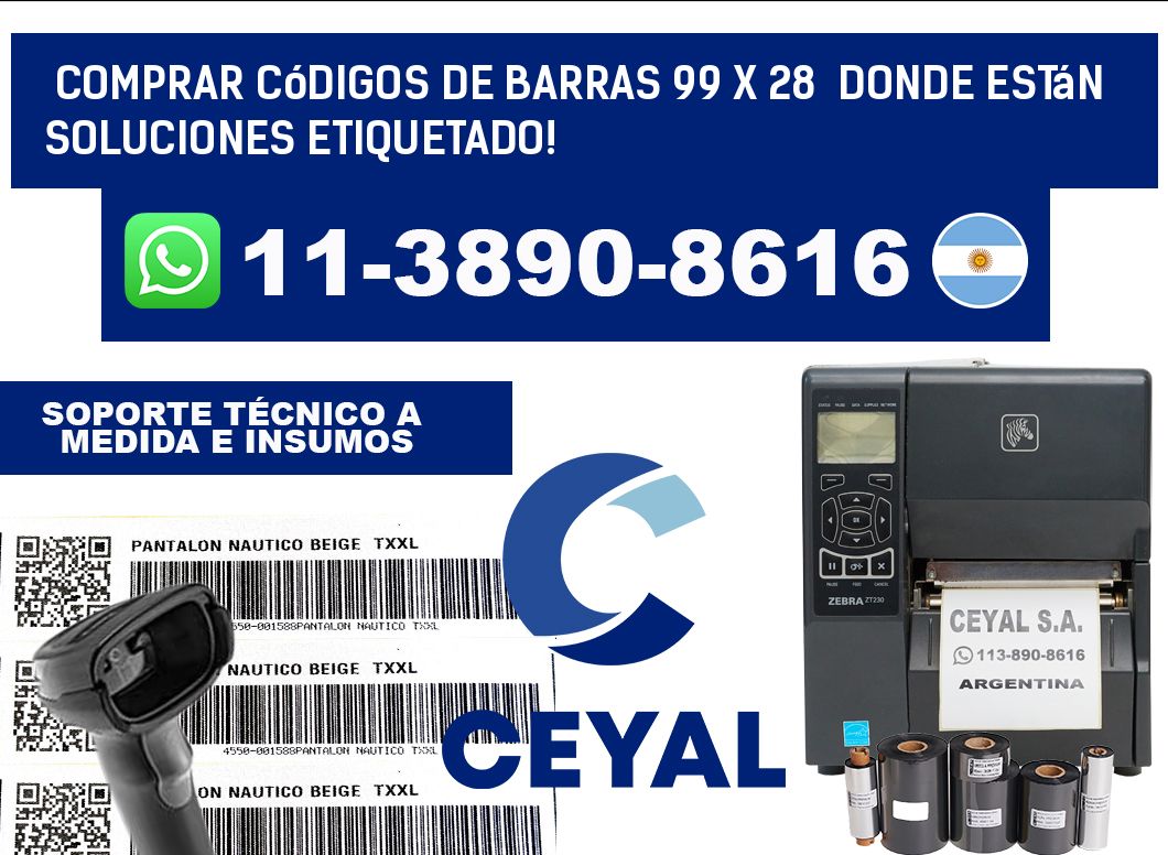 Comprar códigos de barras 99 x 28  donde están soluciones etiquetado!