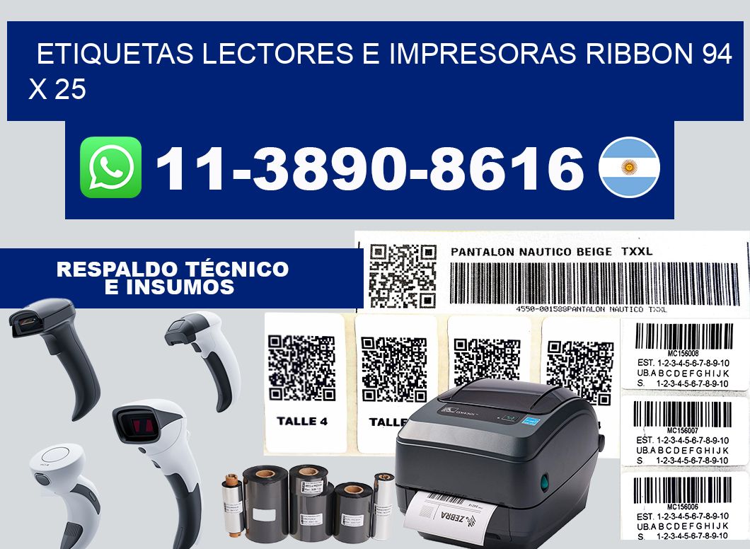 etiquetas lectores e impresoras ribbon 94 x 25