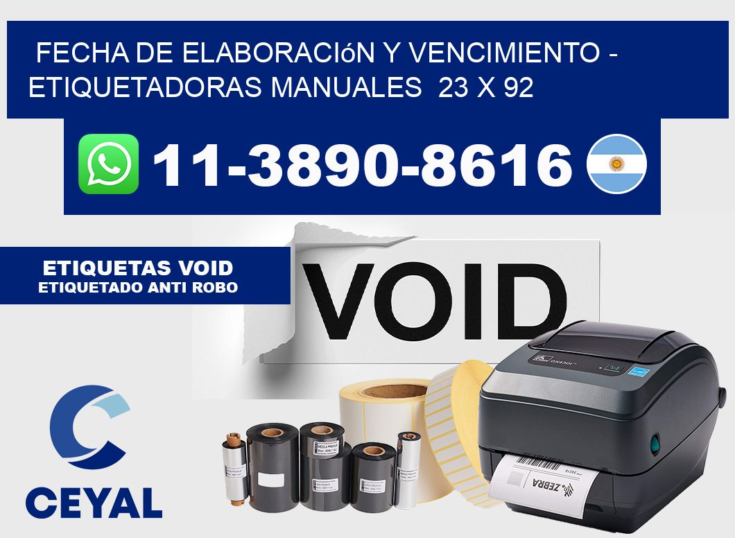 fecha de elaboración y vencimiento - Etiquetadoras Manuales 23 x 92