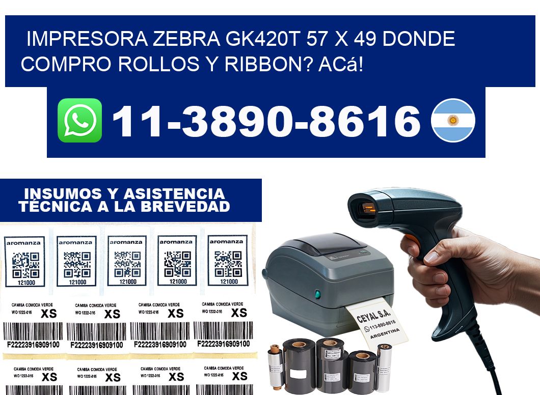 impresora zebra gk420t 57 x 49 Donde compro rollos y ribbon? Acá!