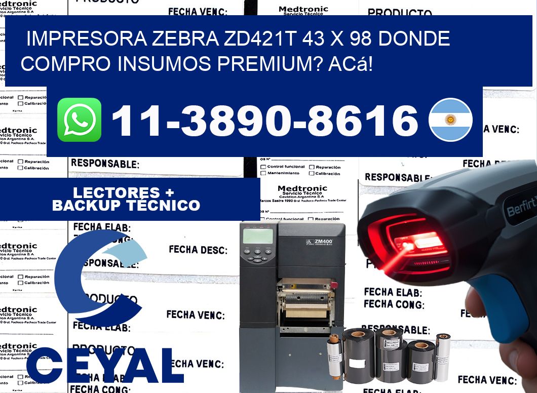 impresora zebra zd421t 43 x 98 Donde compro insumos premium? Acá!