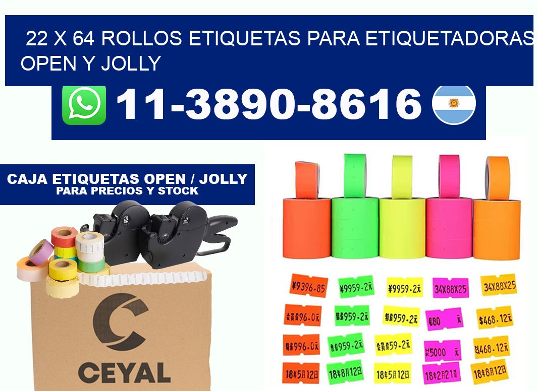 22 x 64 Rollos etiquetas para etiquetadoras open y jolly
