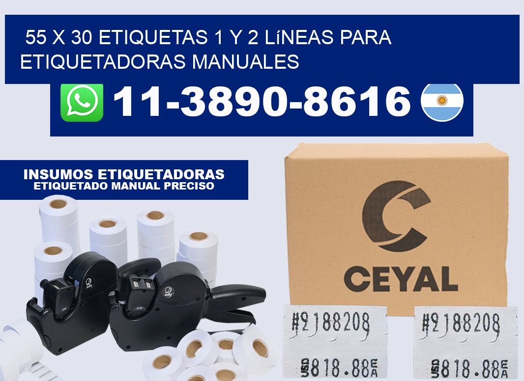 55 x 30 Etiquetas 1 y 2 líneas para etiquetadoras manuales