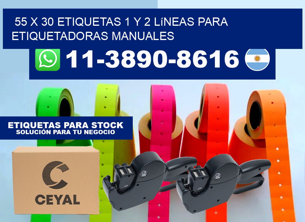 55 x 30 Etiquetas 1 y 2 líneas para etiquetadoras manuales