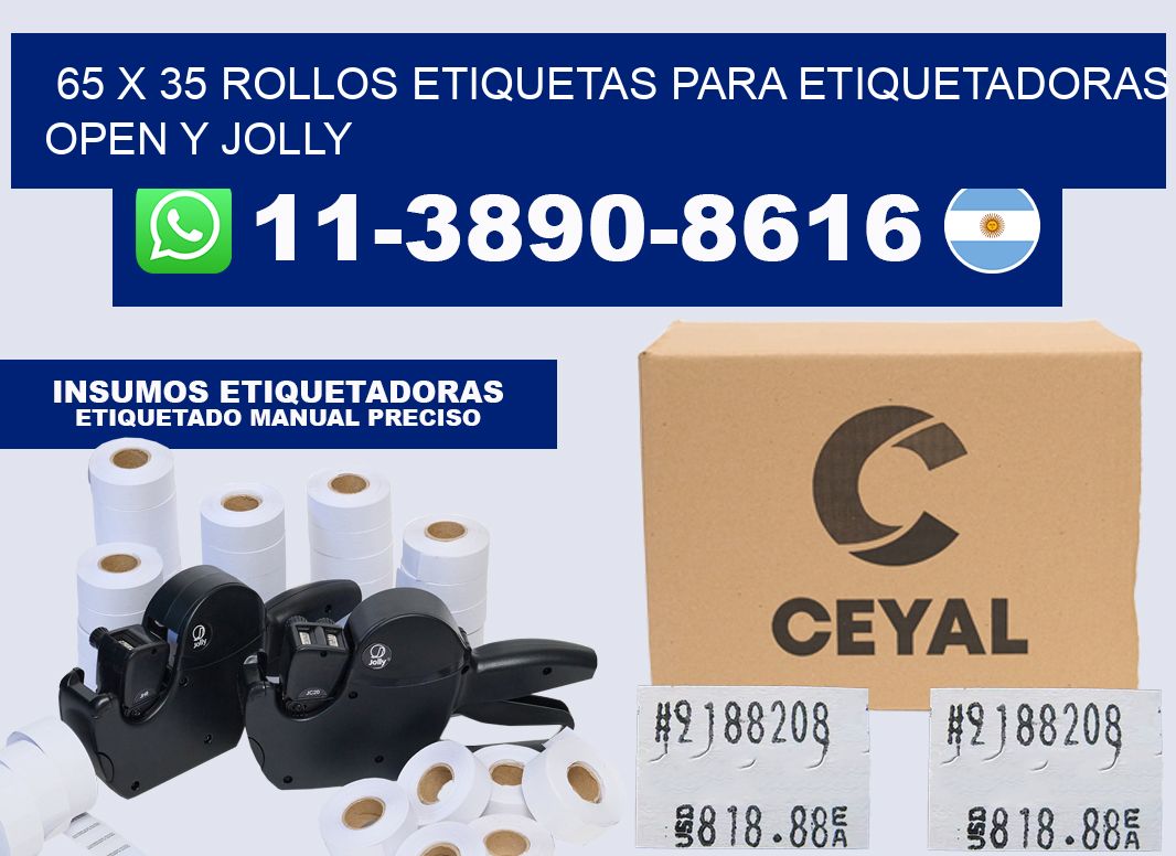 65 x 35 Rollos etiquetas para etiquetadoras open y jolly