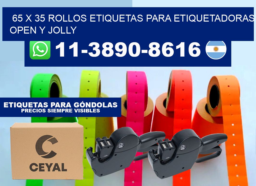 65 x 35 Rollos etiquetas para etiquetadoras open y jolly