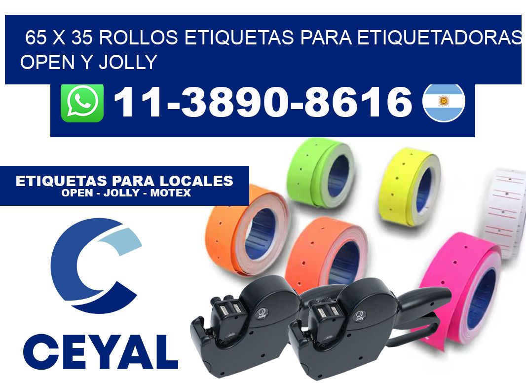 65 x 35 Rollos etiquetas para etiquetadoras open y jolly