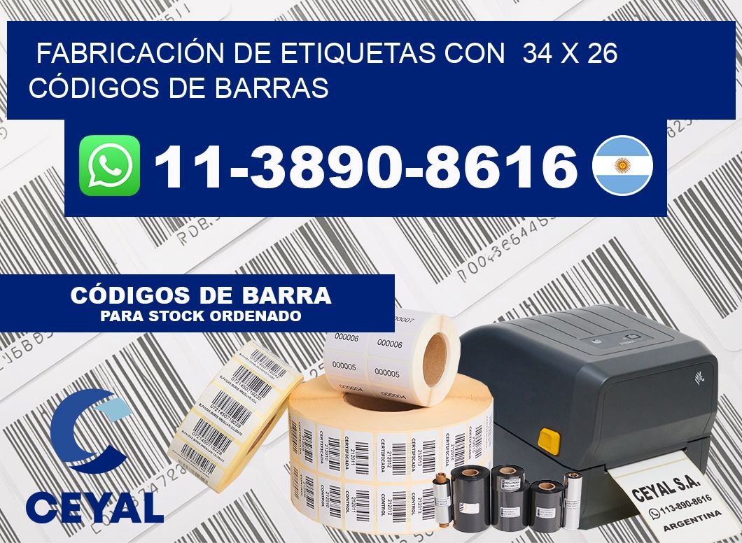 FABRICACIÓN DE ETIQUETAS CON  34 x 26 CÓDIGOS DE BARRAS