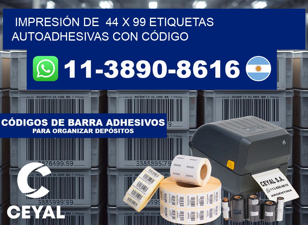 IMPRESIÓN DE  44 x 99 ETIQUETAS AUTOADHESIVAS CON CÓDIGO