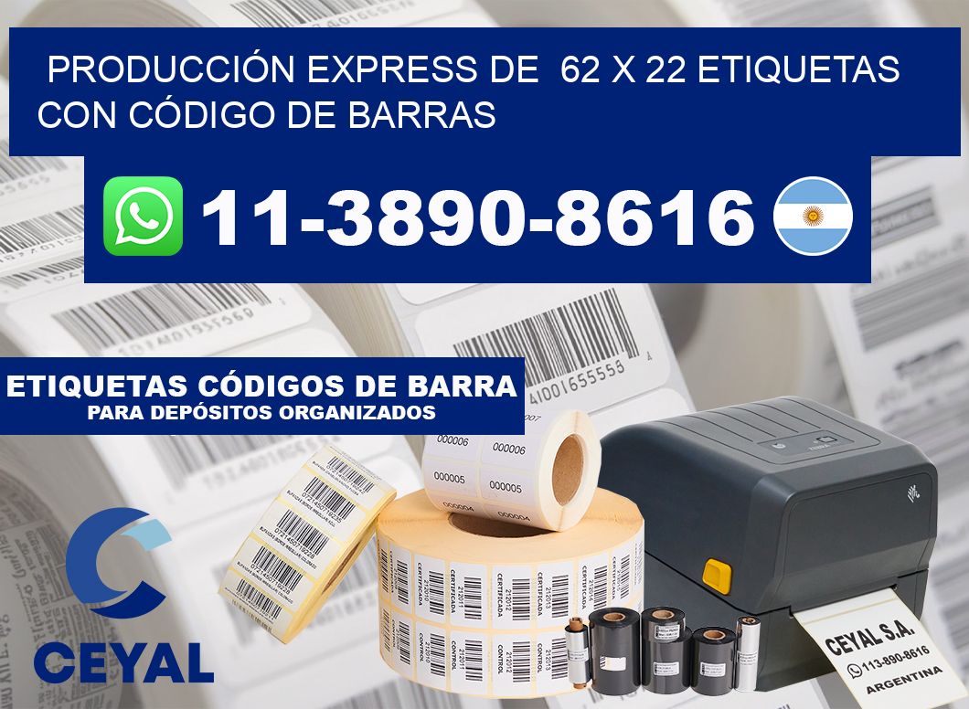 PRODUCCIÓN EXPRESS DE 62 x 22 ETIQUETAS CON CÓDIGO DE BARRAS
