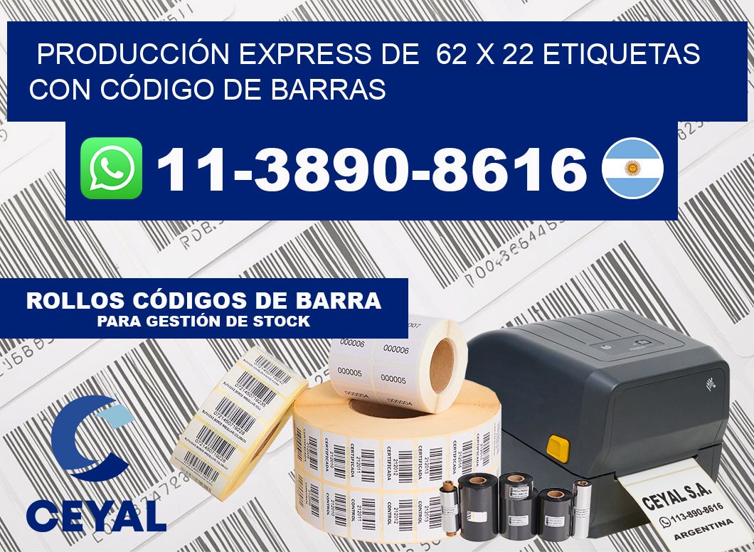 PRODUCCIÓN EXPRESS DE  62 x 22 ETIQUETAS CON CÓDIGO DE BARRAS