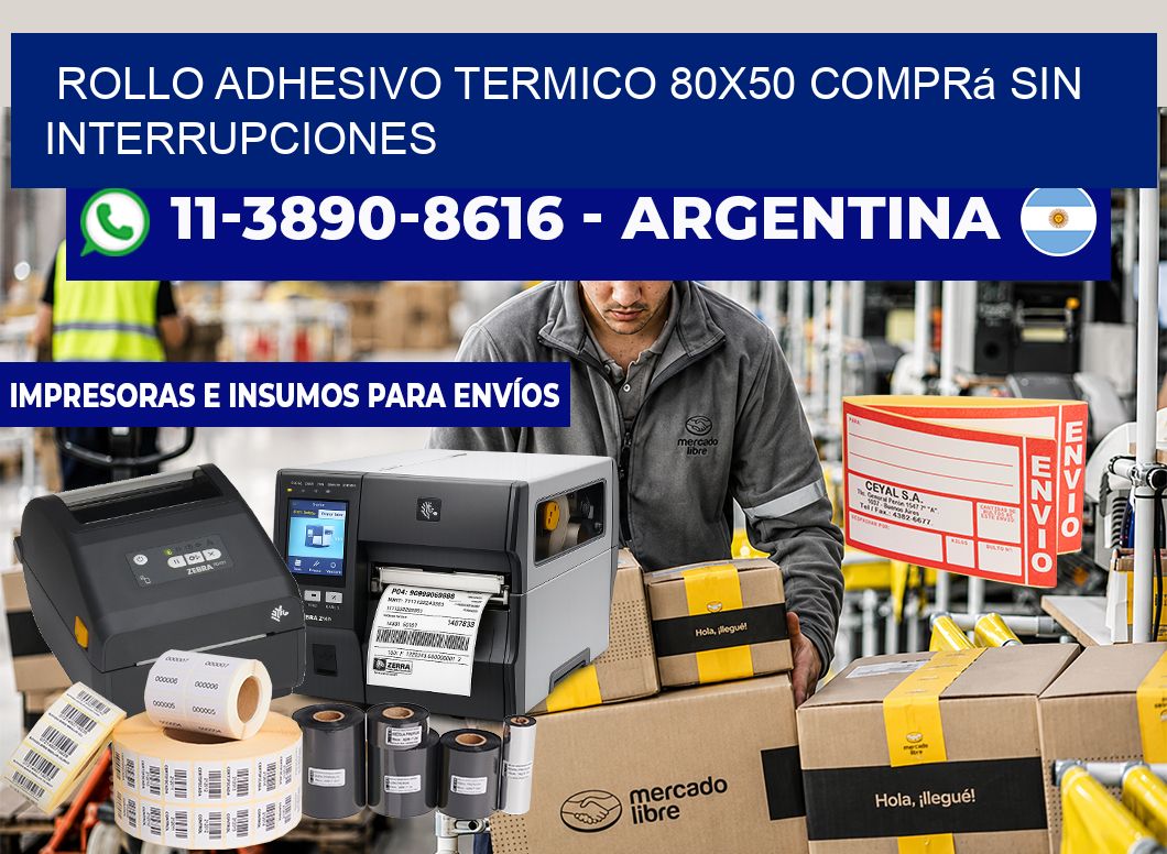 ROLLO ADHESIVO TERMICO 80x50 Comprá sin interrupciones