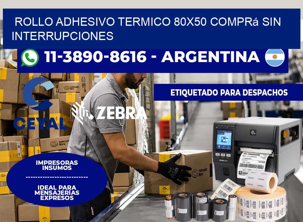 ROLLO ADHESIVO TERMICO 80x50 Comprá sin interrupciones
